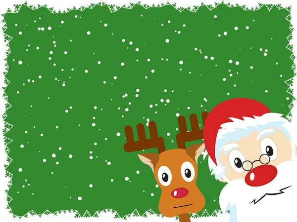 Рождественская открытка Деда Мороза и Рудольфа — стоковый вектор