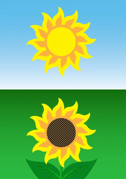 Zonnebloem en zon — Stockvector