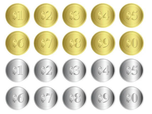 Gold and Silver Coins — Stock Vector