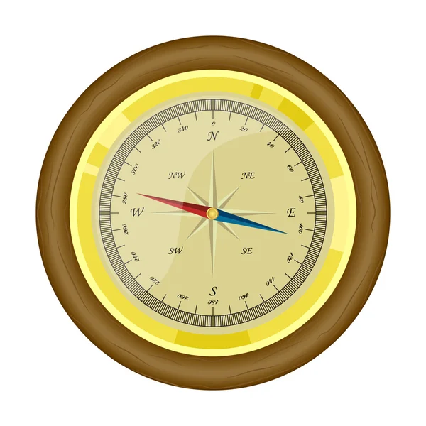 Golden compass in wooden frame — Stock Vector