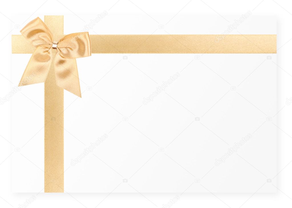Gold gift bow on white card