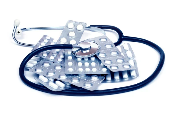 Stetoskop i tabletek w blistrze Zdjęcie Stockowe
