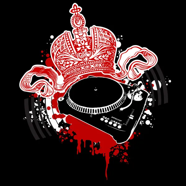 Graffiti Red Crown and Turntable — Stock Vector