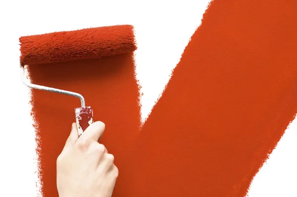 Kırmızı silindir ile boyama — Stok fotoğraf