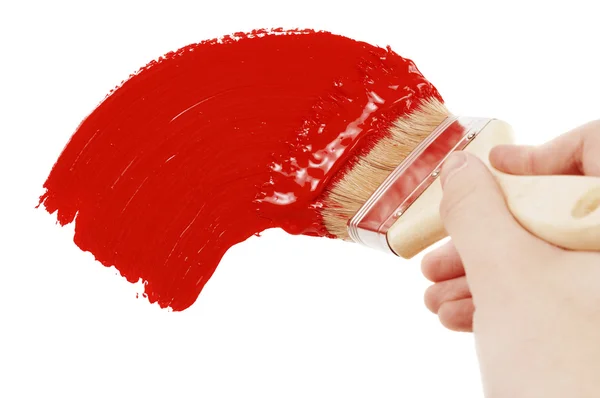 Pittura con pennello rosso — Foto Stock