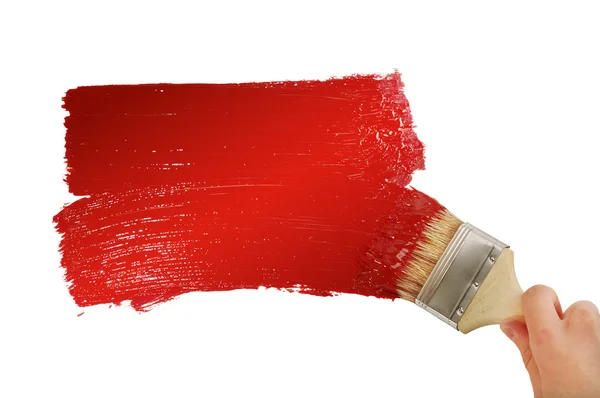 Pintura com pincel vermelho — Fotografia de Stock