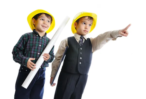 Malý roztomilý inženýři, samostatný, děti pla — Stock fotografie