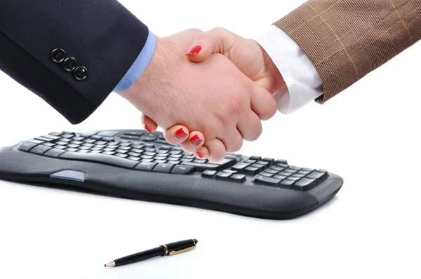 Agreement between woman and man, keybo — Stock Photo, Image