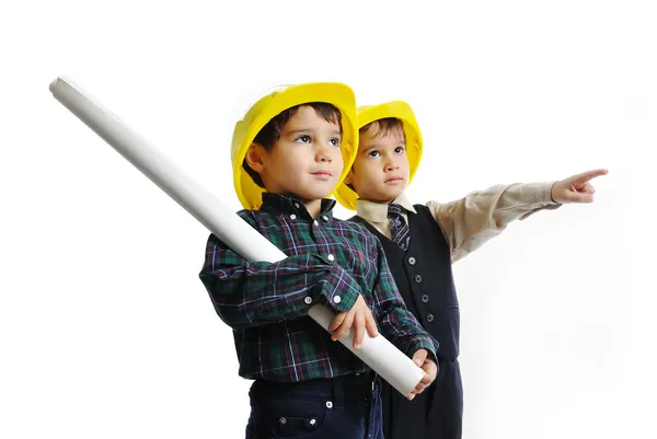 Little cute engineers isolated, kids pl — Stock Photo, Image