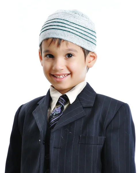Muslim little cute kid with hat, isolat — Stock Photo, Image