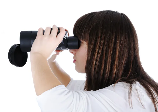 Dívka s dalekohledem — Stock fotografie