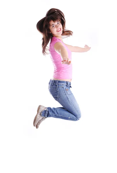 Piękna dziewczyna zmysłowy, skoki — Zdjęcie stockowe