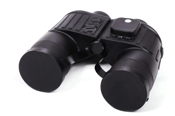 Black binoculars on white background. — Stock Photo, Image