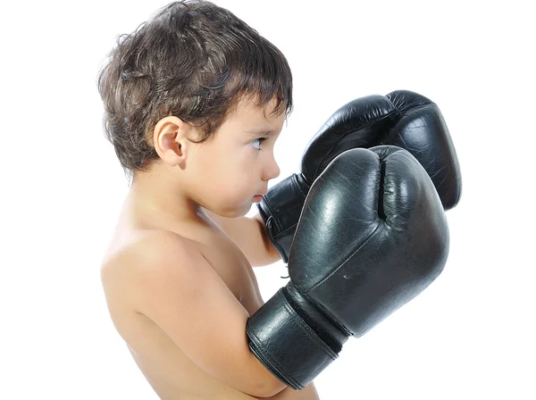 Boxing gloves on children hands — Stock Photo, Image