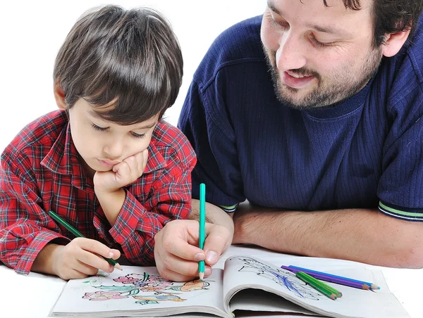 父亲和儿子绘画 — 图库照片