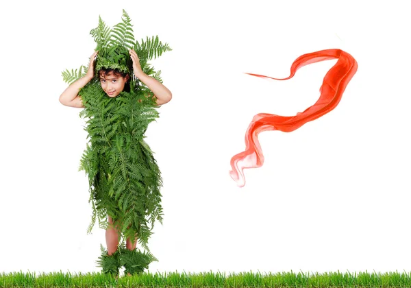 Plant girl on grass isolated — Stock Photo, Image