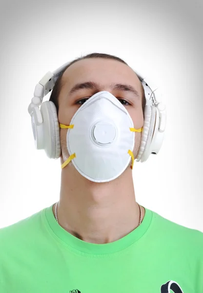 DJ człowiek ubrany w maskę jak aga ochrony — Zdjęcie stockowe