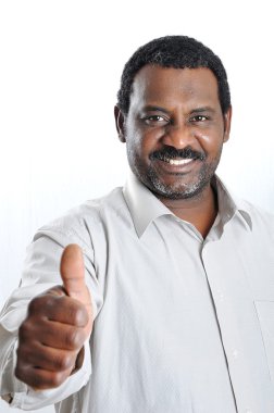 Black man in shirt with expression, thumb up clipart