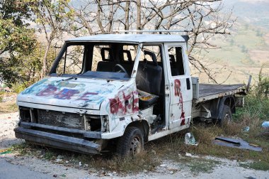 Abandoned and destroyed truck clipart