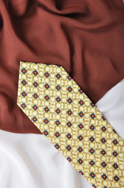 Man fashion tie on silk white and brown clipart