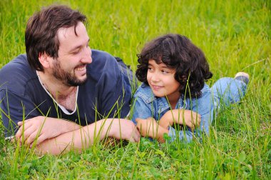 Young father and little cute girl, happi clipart