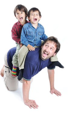 Happy young father with his children on clipart