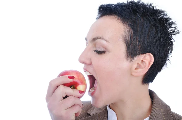 Bir elma yemek çekici seksi kadın — Stok fotoğraf