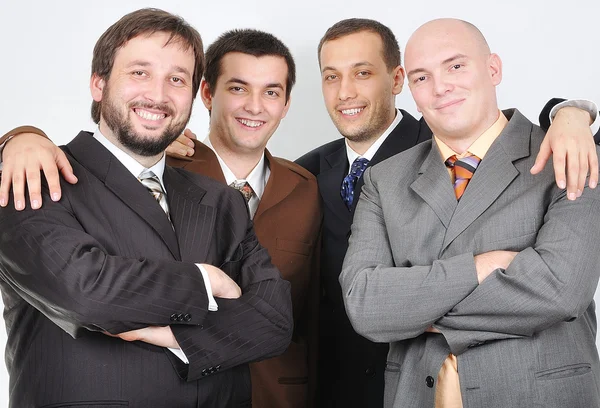 Groupe de jeunes hommes d'affaires ensemble sur bac léger — Photo