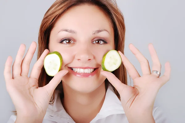Very nice girl with cucumber in cute pose — Stock Photo, Image