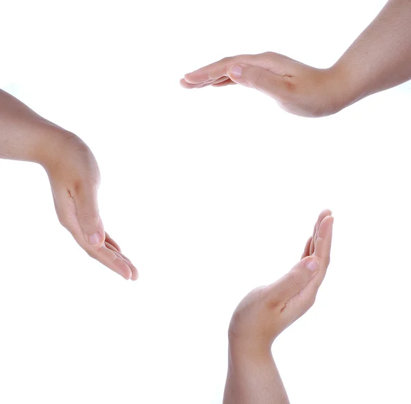 Händer former på vita isolerade bak — Stockfoto