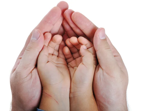 Big and small hands on isolated backgrou — Stock Photo, Image