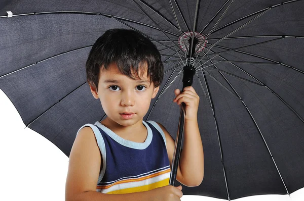 Bardzo ładny dziecko z parasolem, na białym tle — Zdjęcie stockowe
