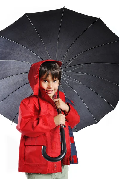 Criança muito bonito com guarda-chuva, isolado — Fotografia de Stock