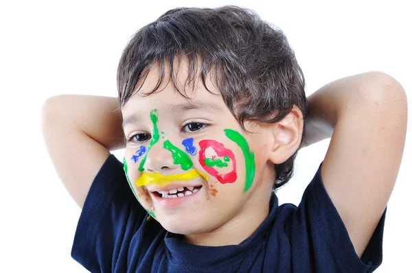 Un niño lindo con varios colores — Foto de Stock
