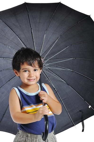 Enfant très mignon avec parapluie, isolé Photos De Stock Libres De Droits