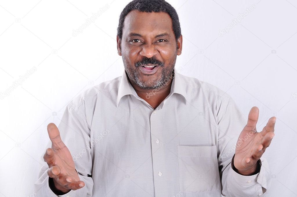 Black man in shirt with expression