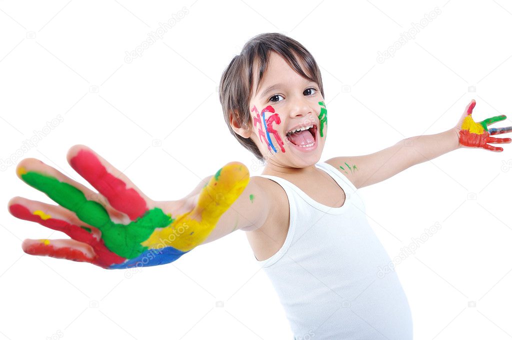 A little cute child with several colors
