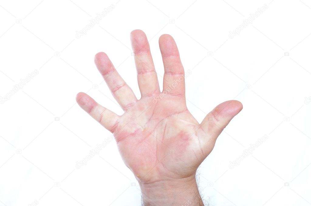 A male fist on white isolated background