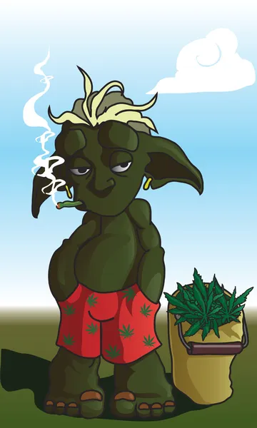绿色恶魔吸食大麻 — 图库照片