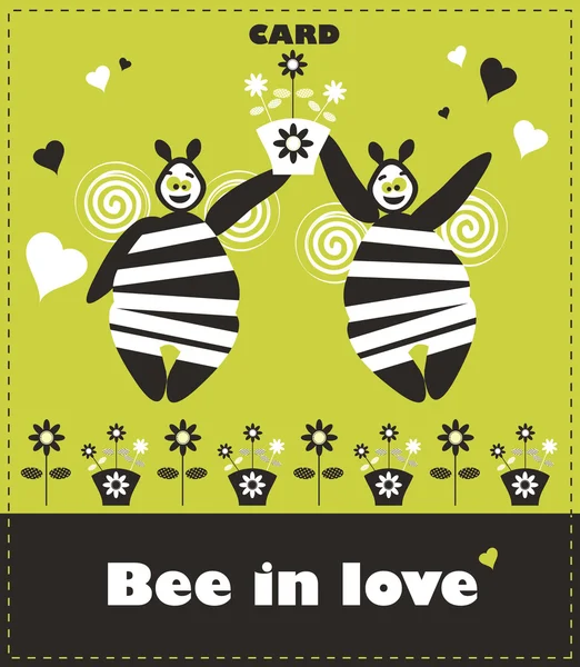 Floral card bee in love — Stock Vector