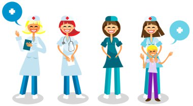 Happy doctors with healthy kid clipart