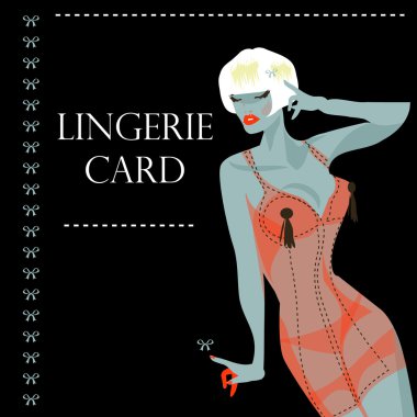 Lingerie card withsexy woman clipart