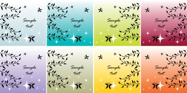 Abstract butterfly and leaves cards set clipart