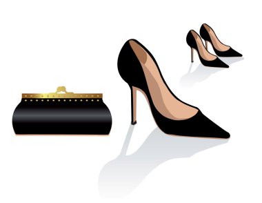 Black stiletto shoes and bag clipart