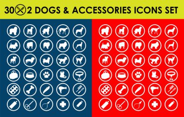 30x2 dogs icons and Dog accessories clipart