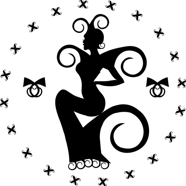 Madame papillon tatouage silhouette — Image vectorielle