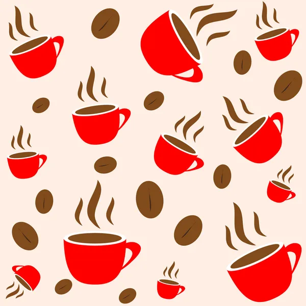 Hora del café, taza roja y frijol — Vector de stock