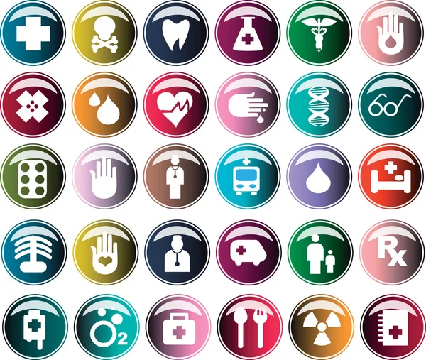 Botón médico, iconos brillantes — Archivo Imágenes Vectoriales
