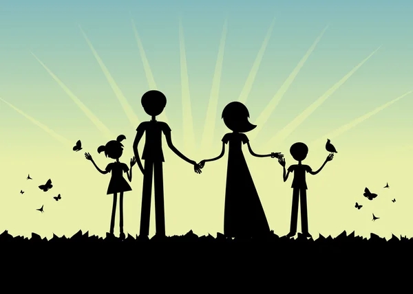 Jeune famille Silhouette, vecteur coucher de soleil — Image vectorielle