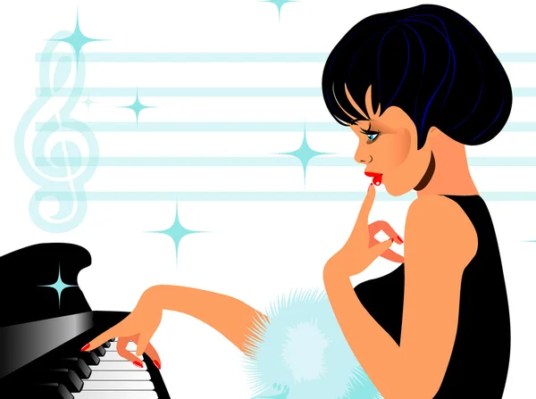 Moda güzel kız piyano üzerinde — Stok Vektör